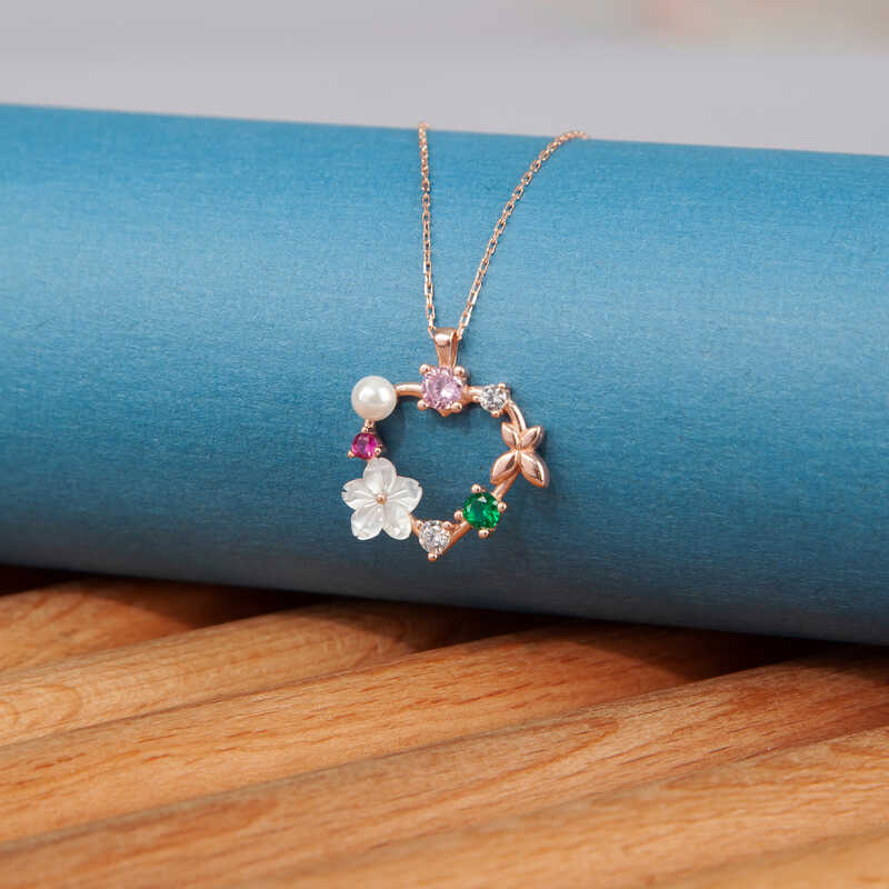 925 Ayar Gumus Rose Kalp Manolya Cicegi Kelebek Kadin Kolye