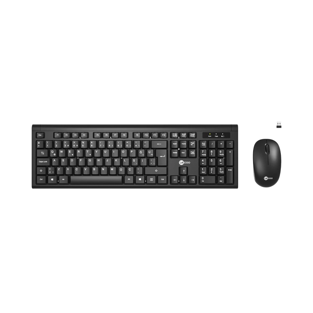 LECOO KW200, Siyah, Standart, Turkce Q, 2.4Ghz Kablosuz, Klavye Mouse Set
