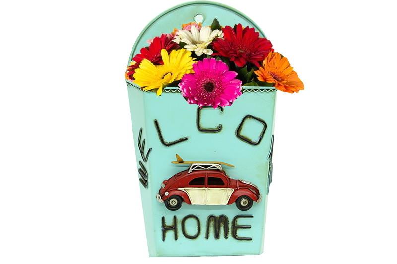 Dekoratif Metal Saksi Sepet Modeli Dekoratif Vintage Hediyelik