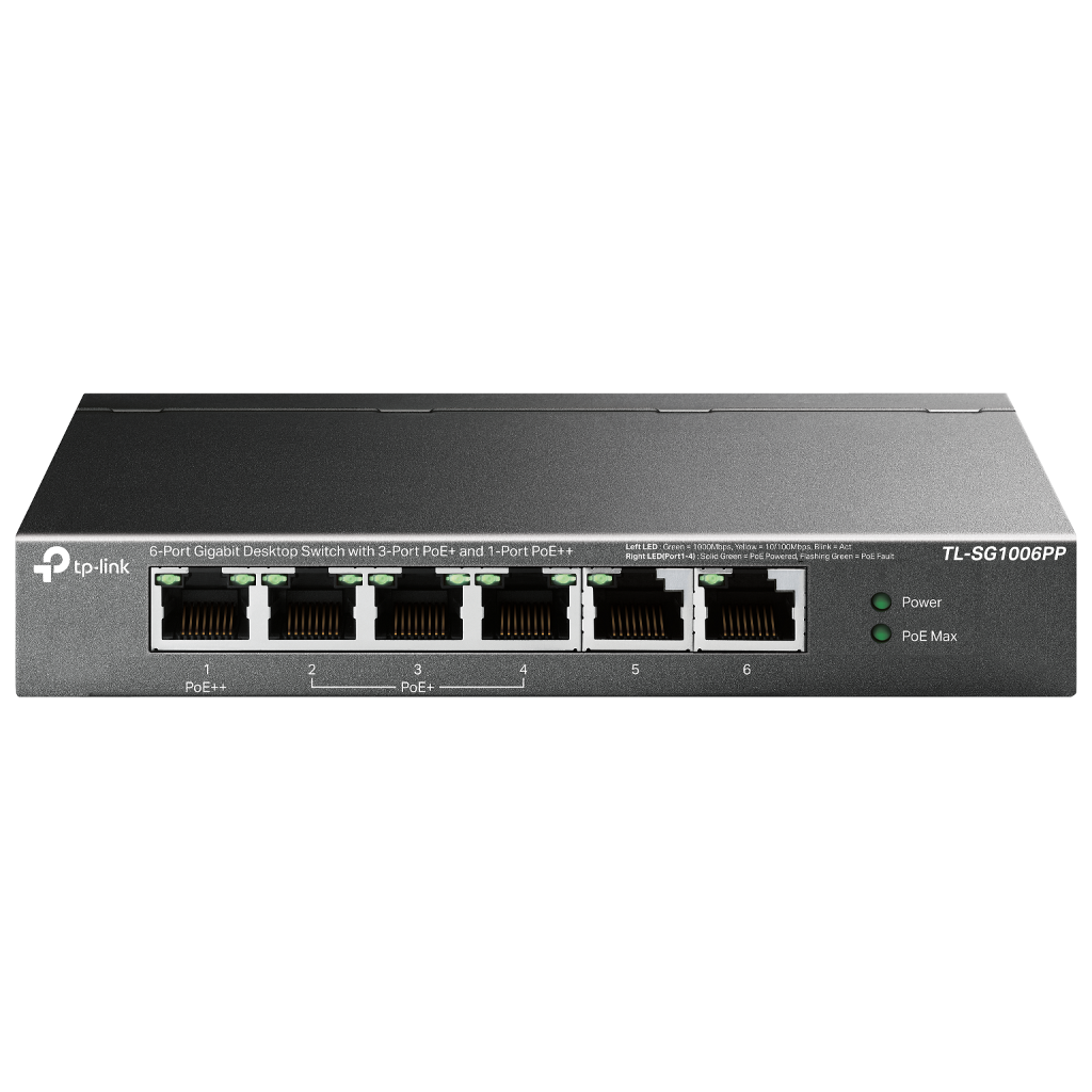TP-LINK TL-SG1006PP, 6 Port, GigaBit, 4 Port PoE 64W, Yonetilemez, Metal Kasa, Masaustu Switch