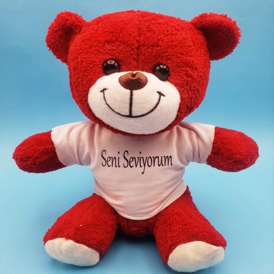 Kirmizi Pelus Ayicik Seni Seviyorum Tisortlu