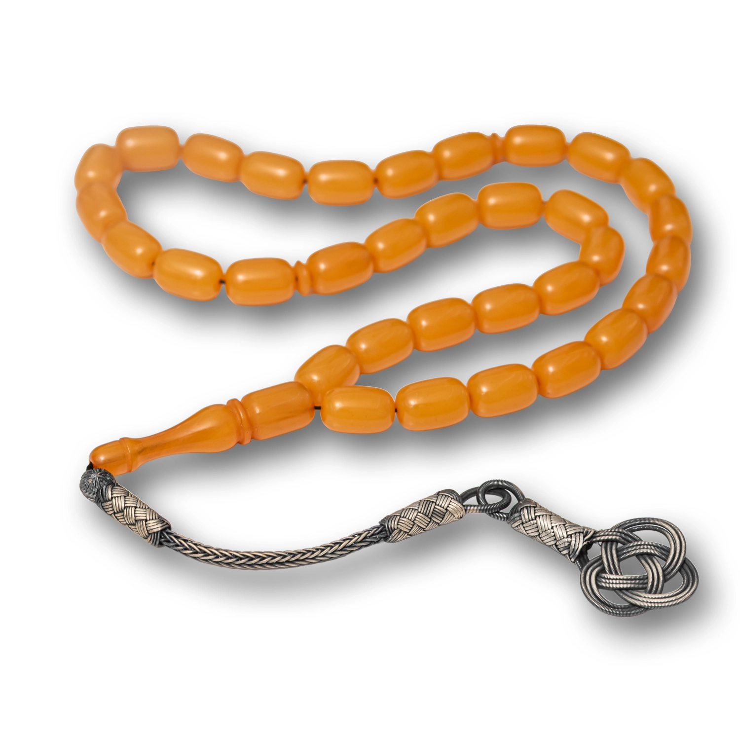 Gumus Kazaz Puskullu Kapsul Kesim Sari Sikma Kehribar Tesbih