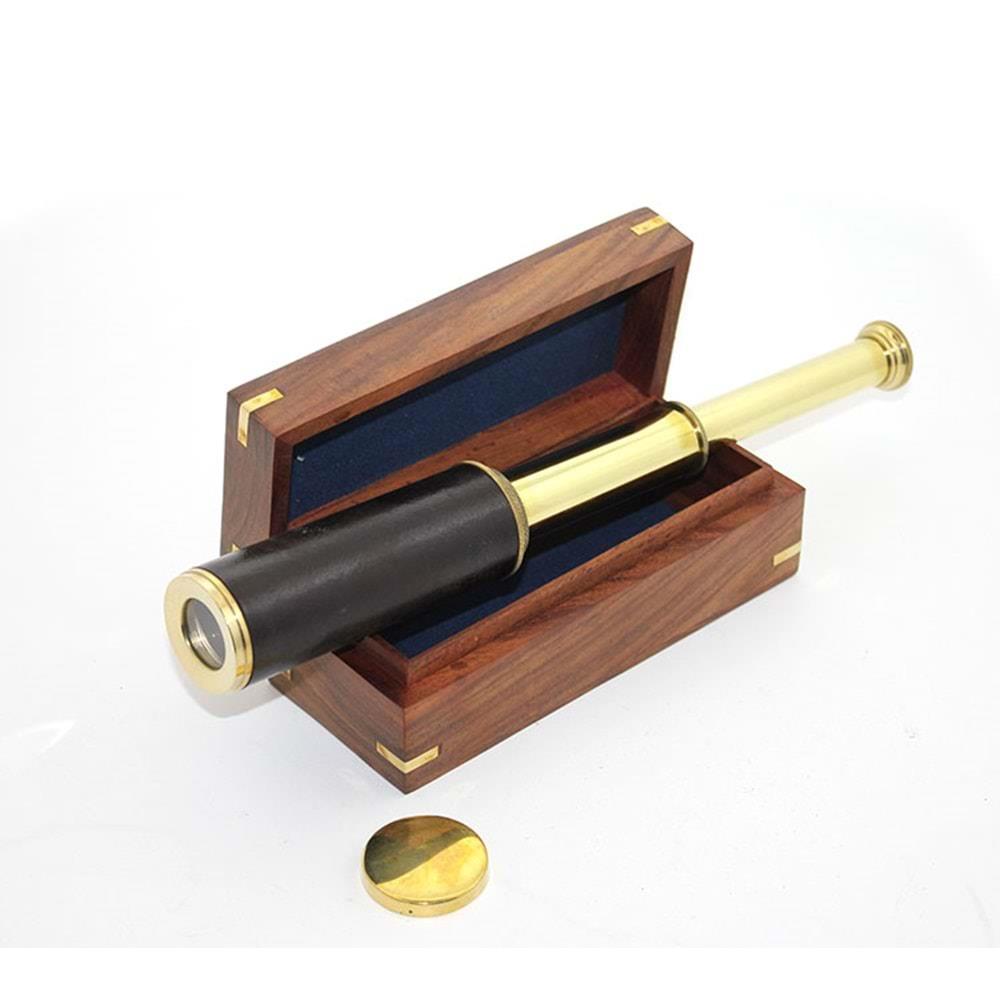 Ahsap Kutulu Deri Islemeli Pirinc Durbun