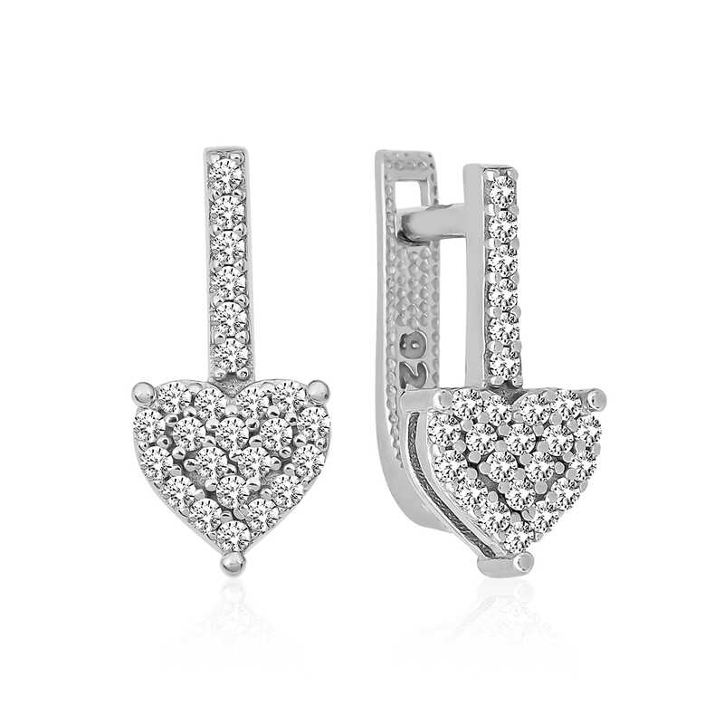 Gumus Sallantili Kalp Tasli Kupe