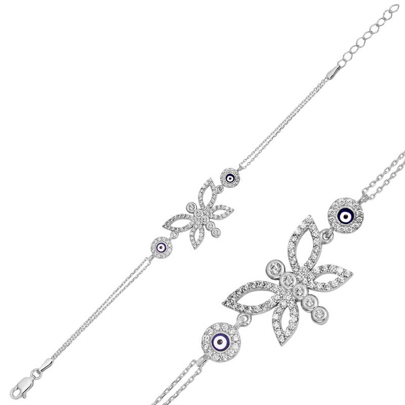 925 Ayar Gumus Nazarli Kelebek Bileklik