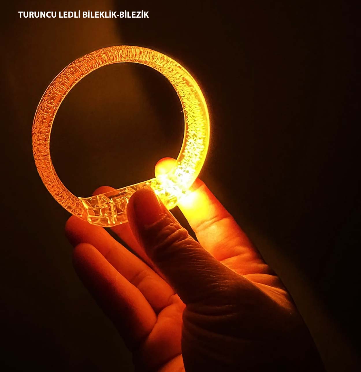 Turuncu Led Isikli Baski Yapilabilen Pilli Bileklik Bilezik 1,5 cm Genislik