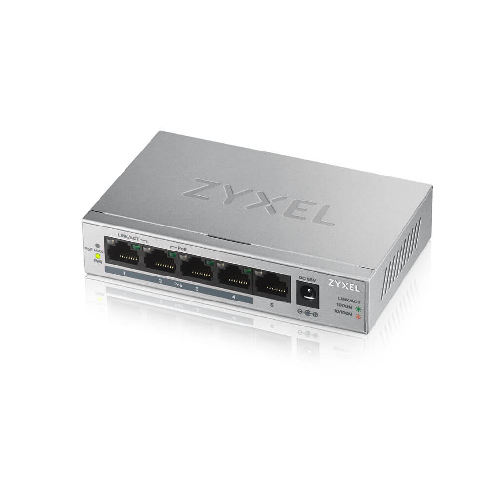 ZyXEL GS1005HP, 5 Port, GigaBit, 4 Port PoE 60W, Yonetilemez, Masaustu Switch