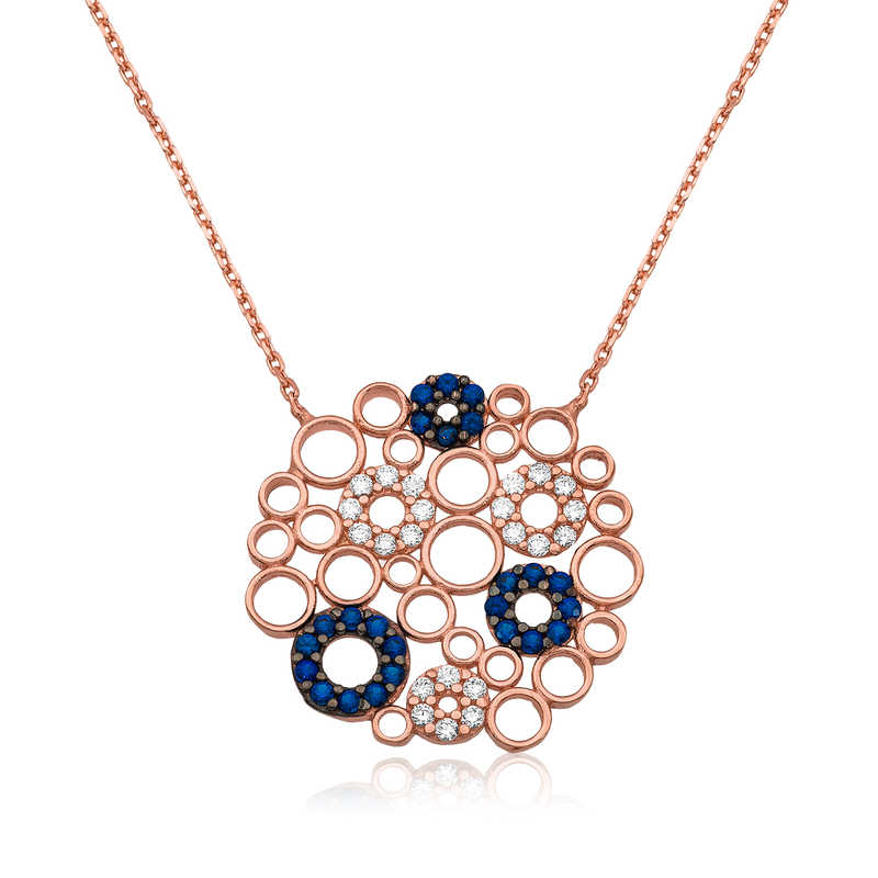 925 Ayar Gumus Mozaik Yuvarlak Kadin Gumus Kolye