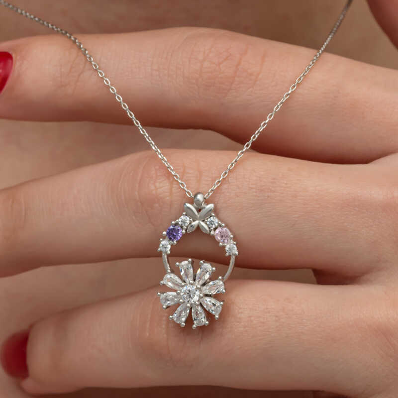 Gumus Beyaz Donen Cicek Kadin Kolye