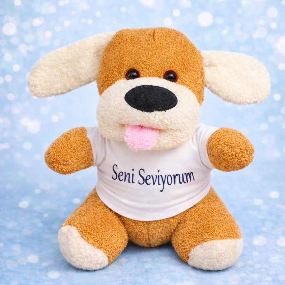 Seni Seviyorum Tisortlu Sevimli Pelus Oyuncak Kopek
