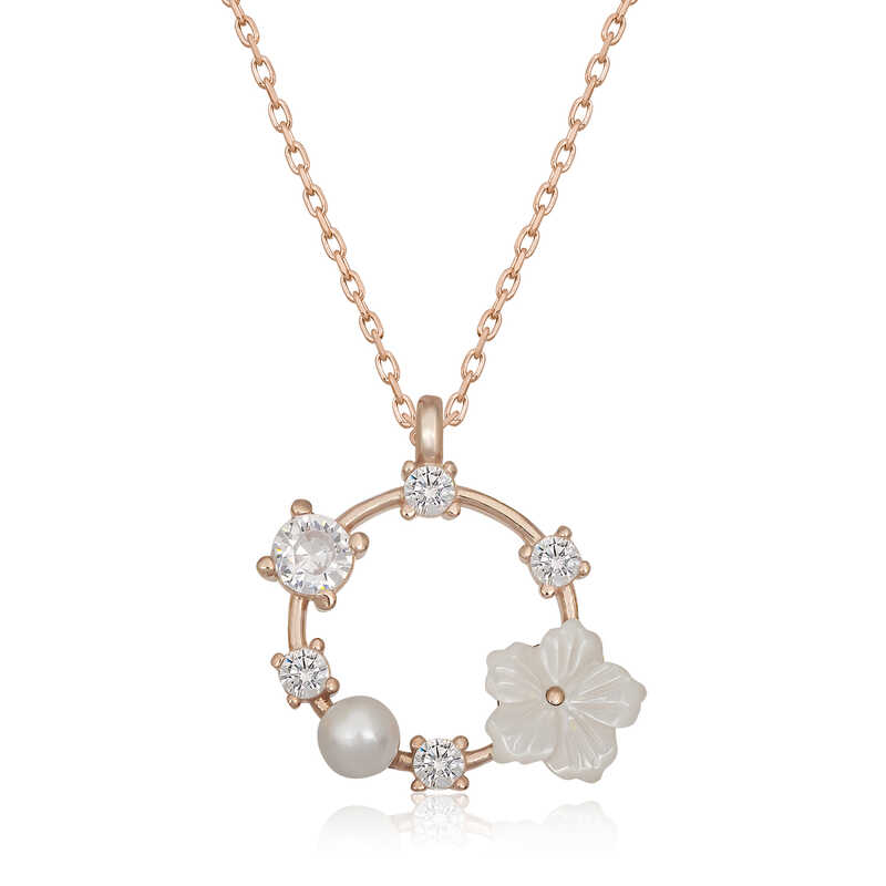 Gumus Rose Manolya Cicegi Kadin Kolye