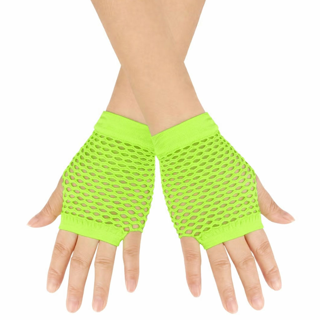 80’ler 90’lar Retro Neon Yesil File Parmaksiz Kisa Eldiven 11 cm