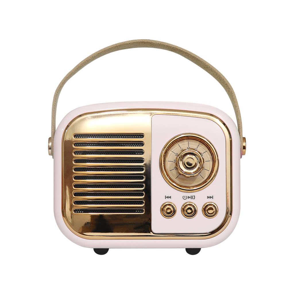 MIKADO MD-24BT, Echoes, Pembe, 3W, Tasinabilir, USB/TF Kart/Bluetooth, 800mAh, Klasik Retro Muzik Kutusu