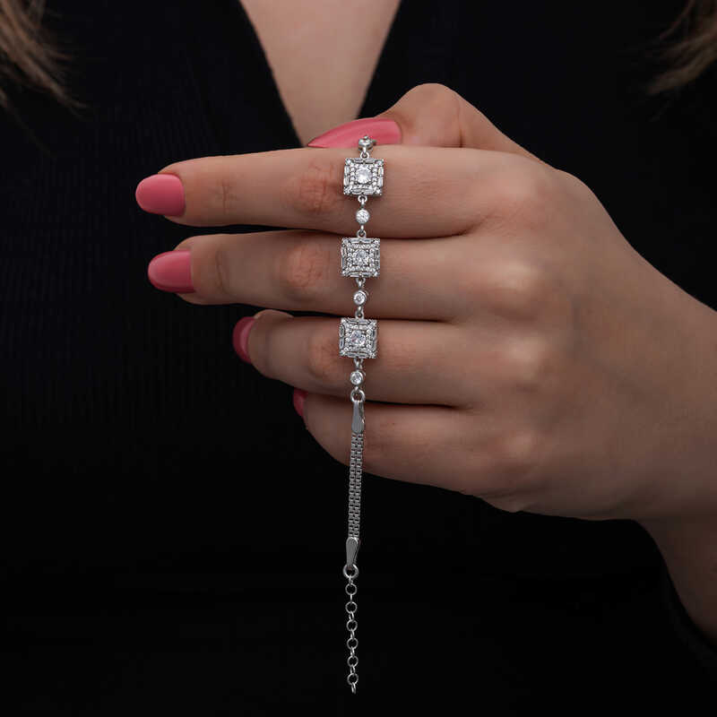 ​925 Ayar Gumus Baget Tasli Kadin Bileklik