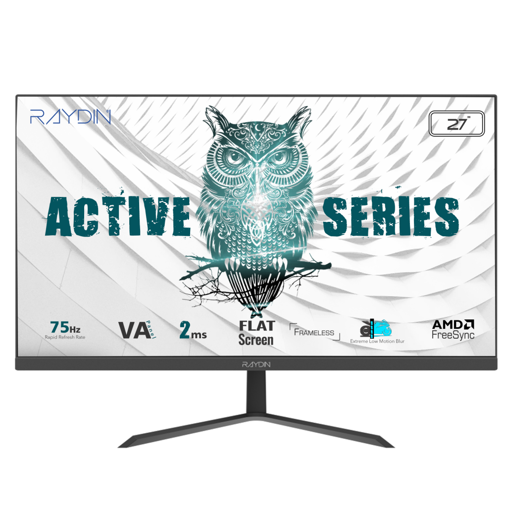 RAYDIN BREEZE, 27", 2ms, 75Hz, Full HD, D-Sub, HDMI, Frameless, VA LED Monitor (Siyah)