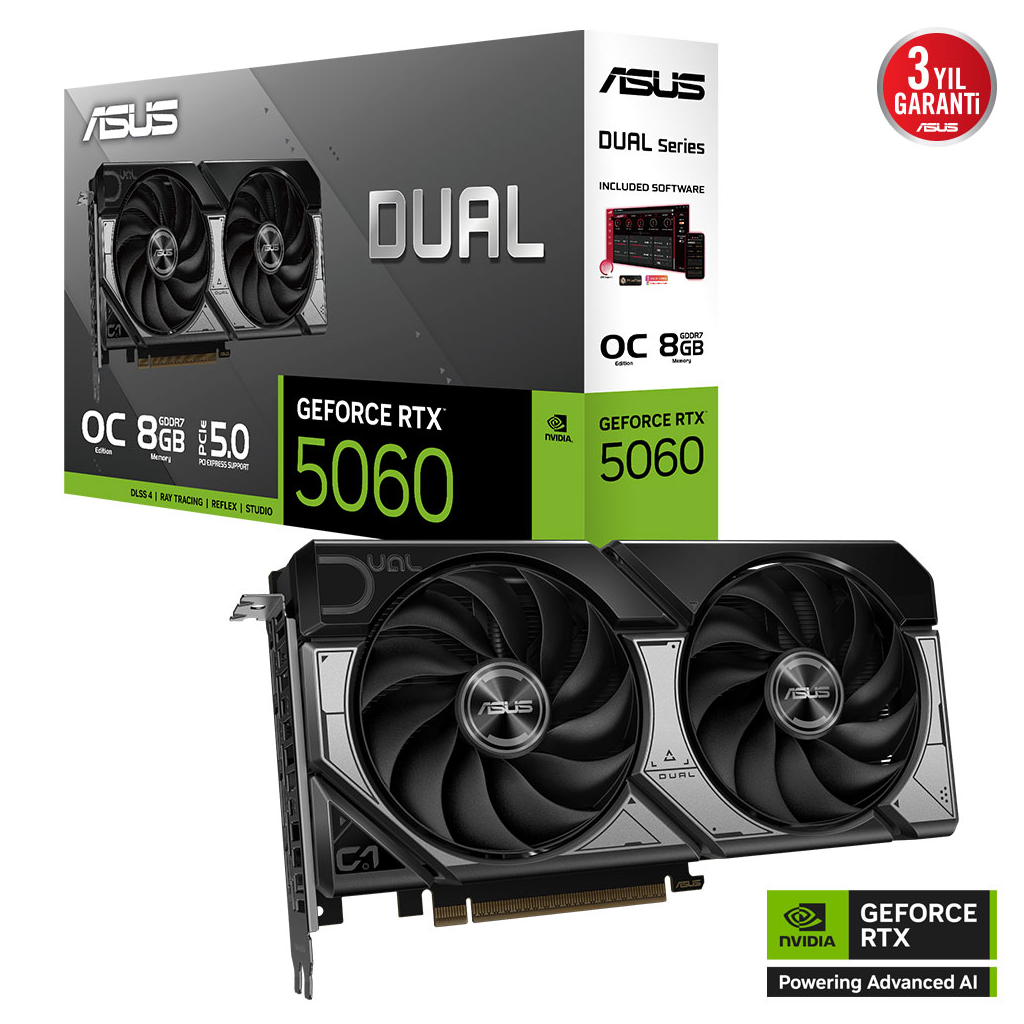ASUS DUAL-RTX5060-O8G, 8Gb, 128Bit, GDDR7, 1xHDMI, 3xDP GAMING Ekran Karti