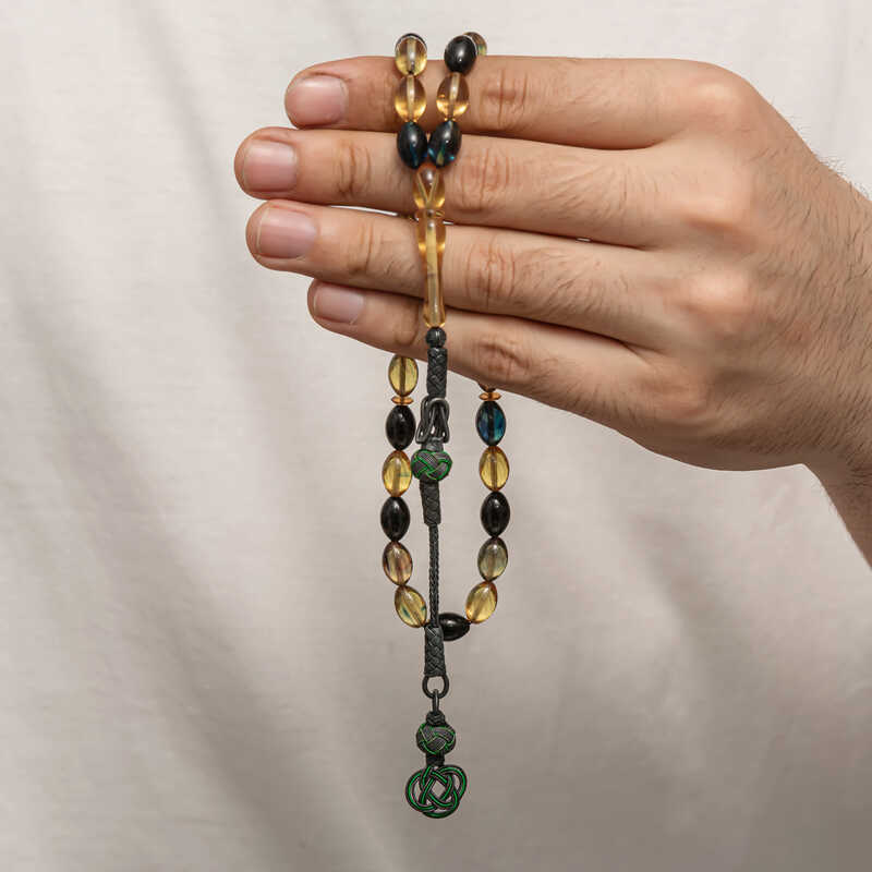 Gumus Kazaz Puskullu Sikma Kehribar Tesbih