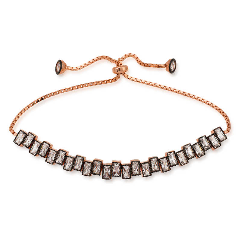 925 Ayar Gumus Rose Baget Tasli Asansor Bileklik