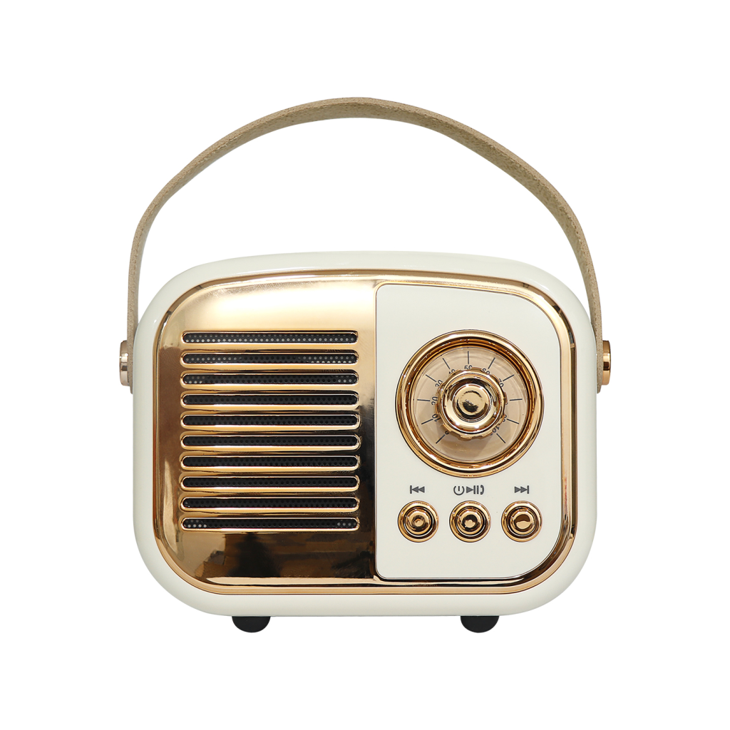 MIKADO MD-24BT, Echoes, Beyaz, 3W, Tasinabilir, USB/TF Kart/Bluetooth, 800mAh, Klasik Retro Muzik Kutusu