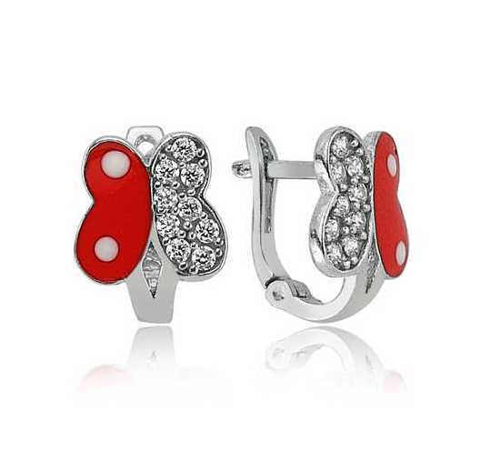 Gumus Tasli Kirmizi Kelebek Kupe