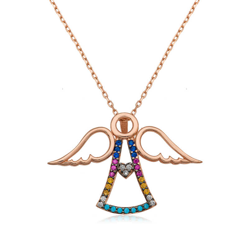 925 Ayar Gumus Kalpli Melek Kadin Gumus Kolye