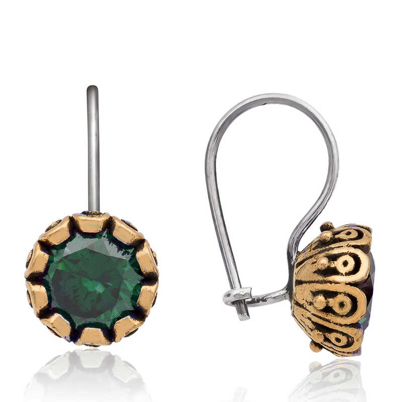 Gumus Yesil Yuvarlak Otantik Kadin Kupe