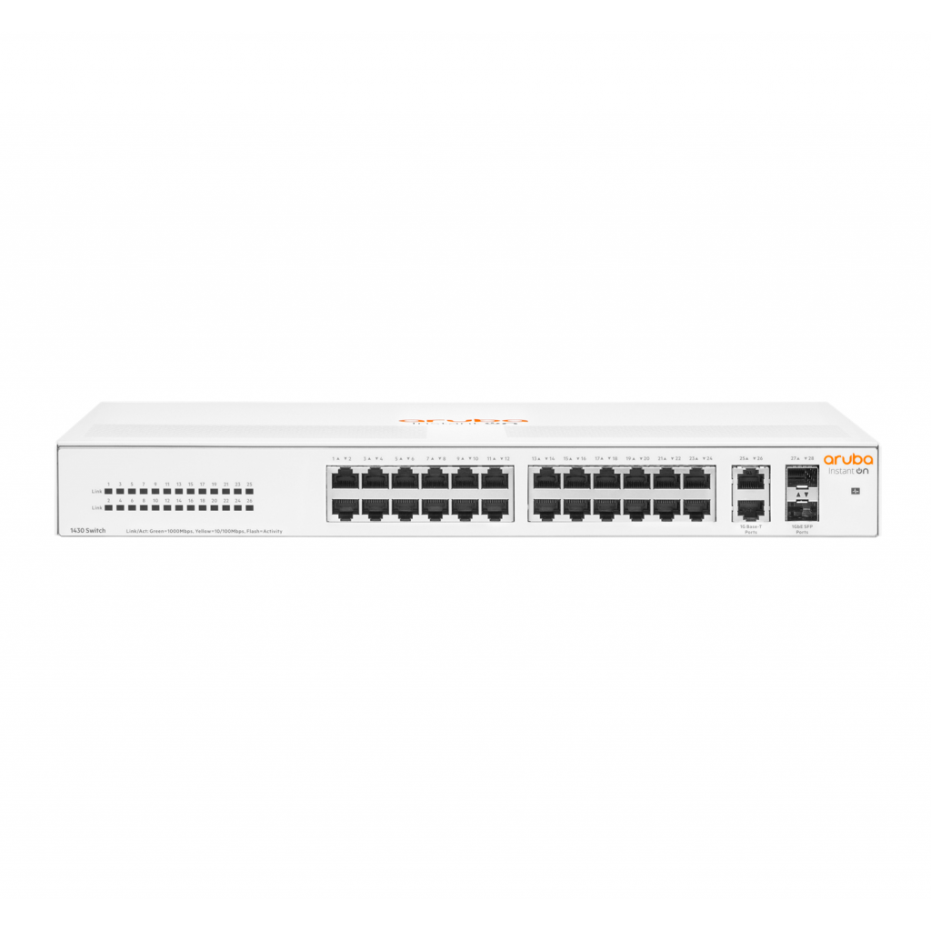 HP Aruba Instant On, R8R50A, 1430-24G, 24Port, GigaBit, 2 Port GigaBit SFP, Yonetilemez,Masaustu Switch