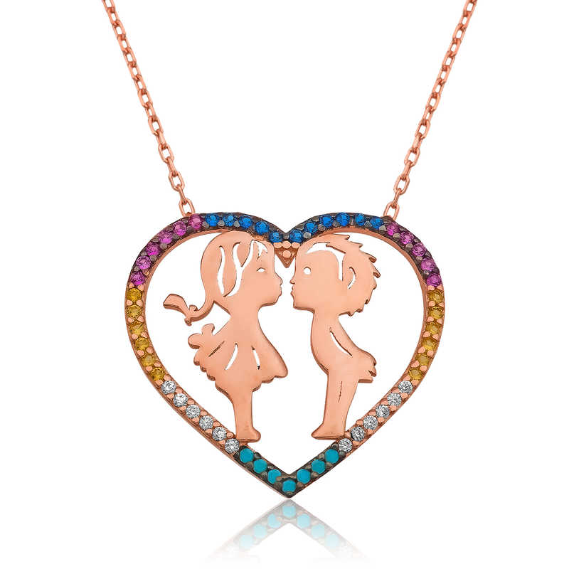 925 Ayar Gumus Iki Asik Kalpli Kadin Gumus Kolye