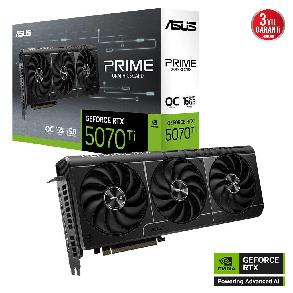 ASUS PRIME-RTX5070TI-O16G, 16Gb, 256Bit, GDDR7, 1xHDMI, 3xDP GAMING Ekran Karti
