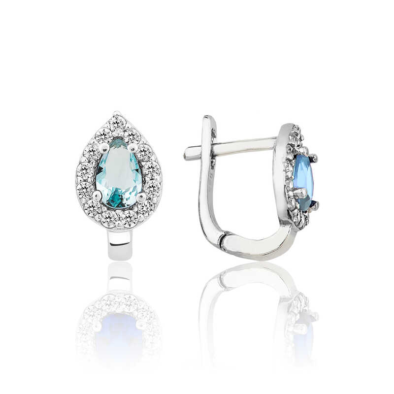 Gumus Turkuaz Tasli Damla J Kadin Kupe