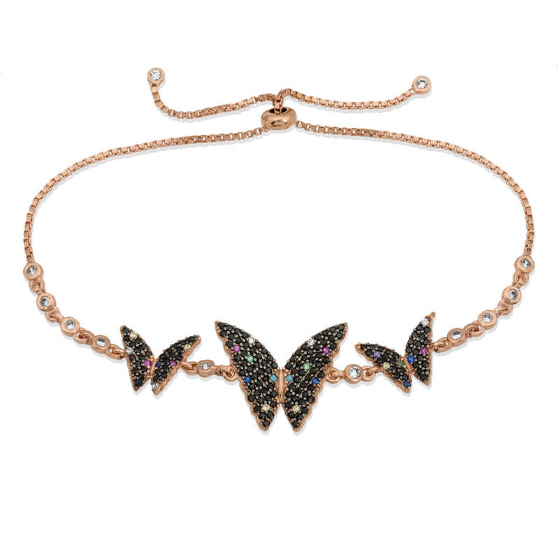 925 Ayar Gumus Rose Kelebek Asansor Bileklik