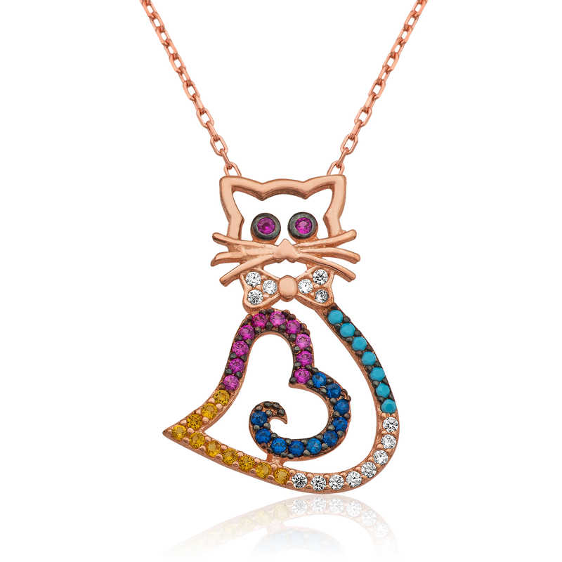 925 Ayar Gumus Kalpli Kedi Kadin Gumus Kolye