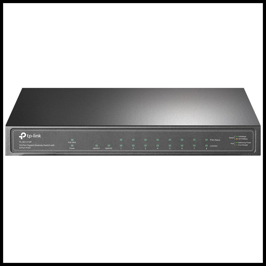TP-LINK TL-SG1210P, 8 Port, Gigabit, PoE 63W, 1 Port SFP, Yonetilemez, Metal Kasa, Masaustu Switch