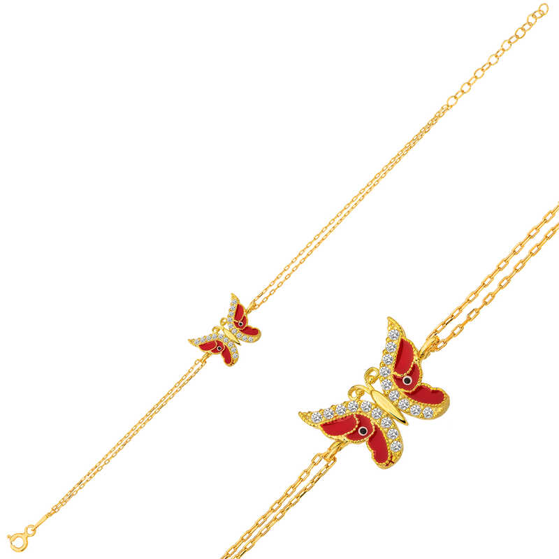 ​925 Ayar Gumus Gold Mineli Kelebek Bileklik