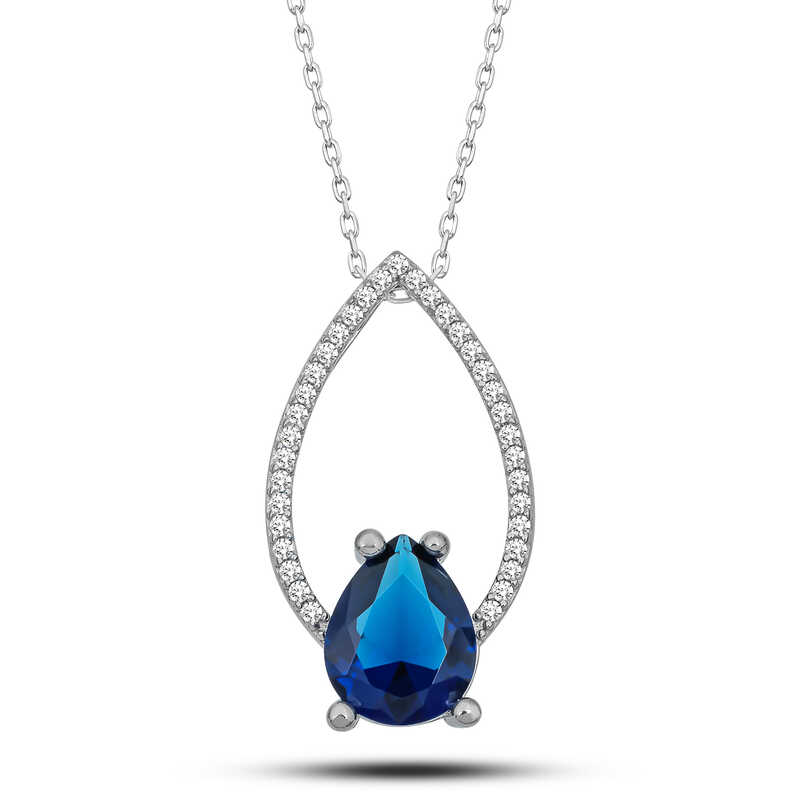 Gumus Mavi Tasli Damla Kadin Kolye