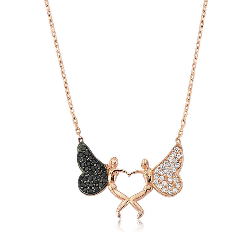 925 Ayar Gumus Kalpli Melek Kadin Gumus Kolye