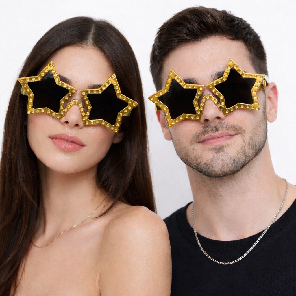 Altin Renk Disko Yildizi Retro Parti Gozlugu 16X7 cm