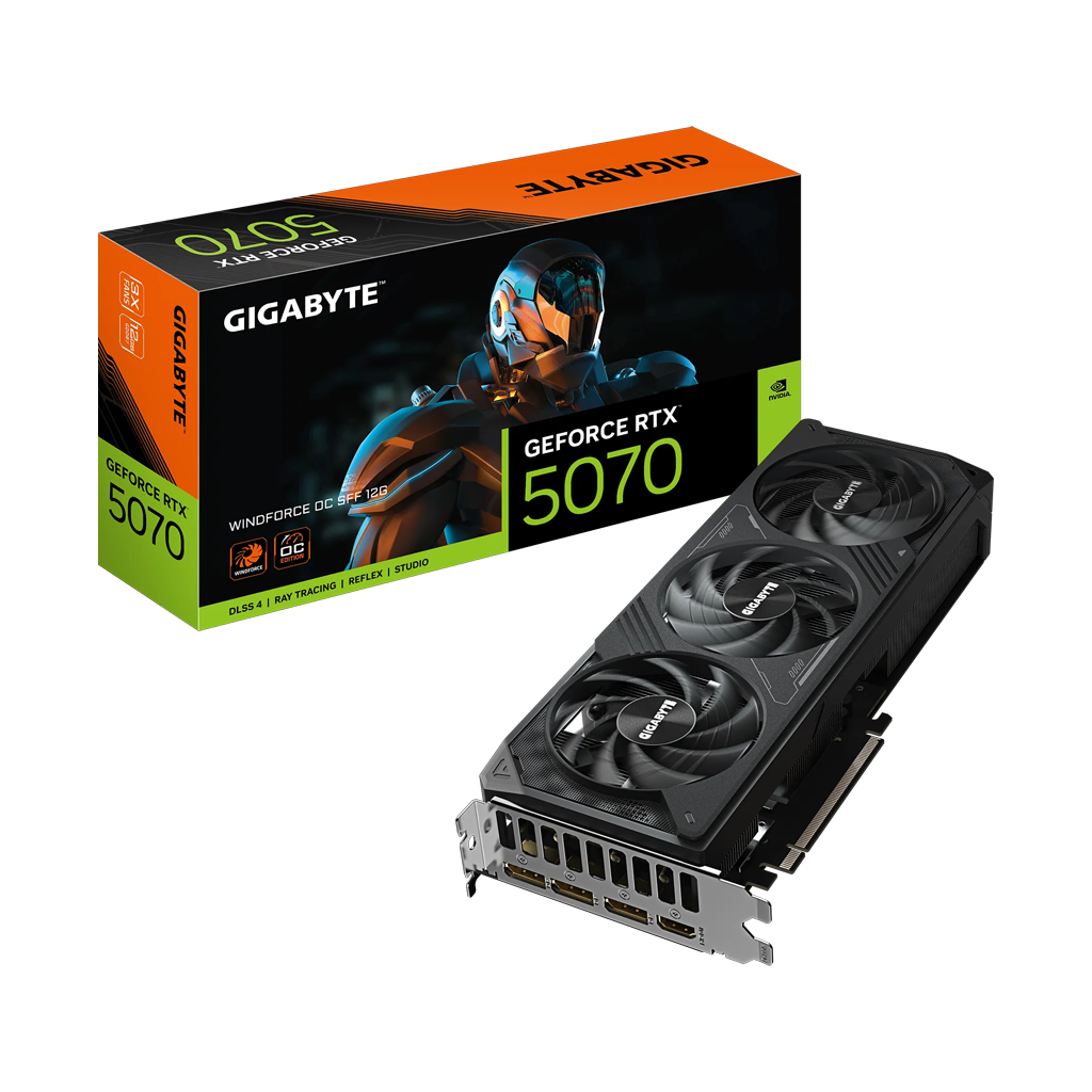 GIGABYTE GV-N5070WF3OC-12GD, RTX5070, WINDFORCE OC, 12Gb, GDDR7, 192BIT, 3 Fanli, 1xHDMI, 3xDP, GAMING Ekran KARTI