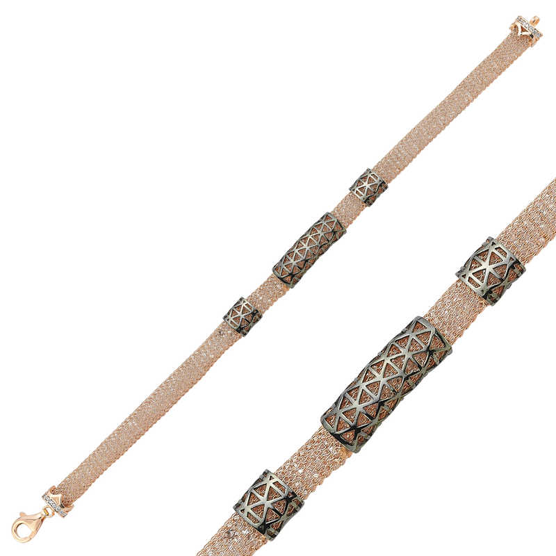 925 Ayar Gumus Rose Tasli File Bileklik