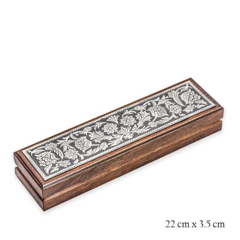 Gumus Cicek Desenli Ahsap Tesbih Kutusu