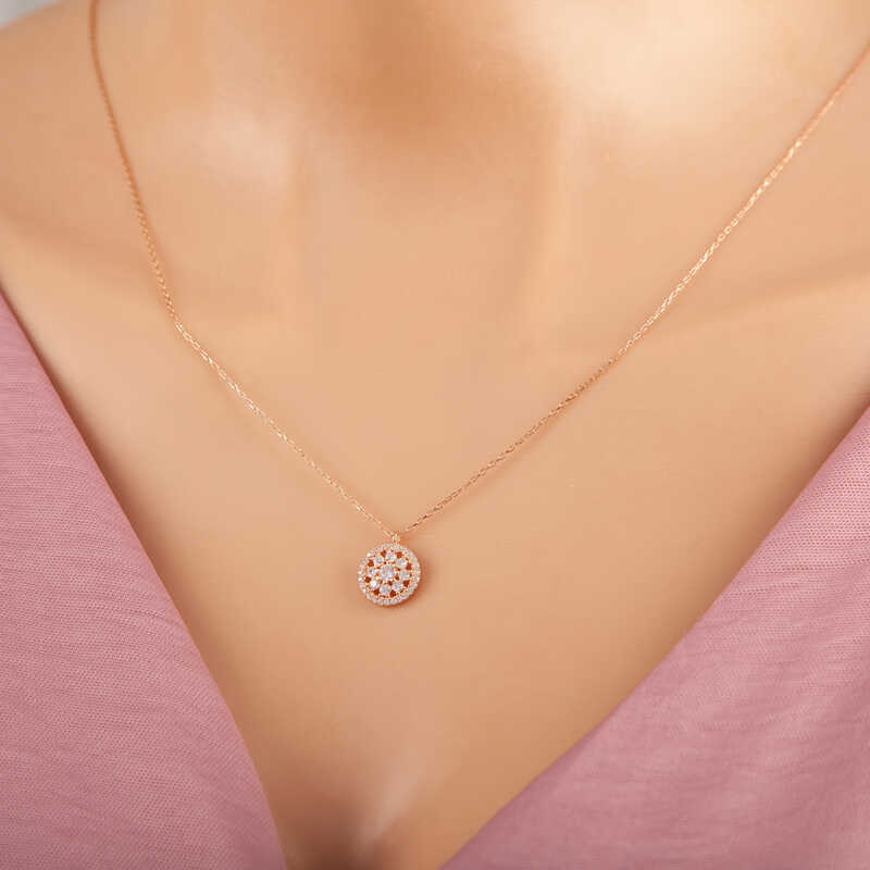 925 Ayar Gumus Rose Cicek Kadin Gumus Kolye