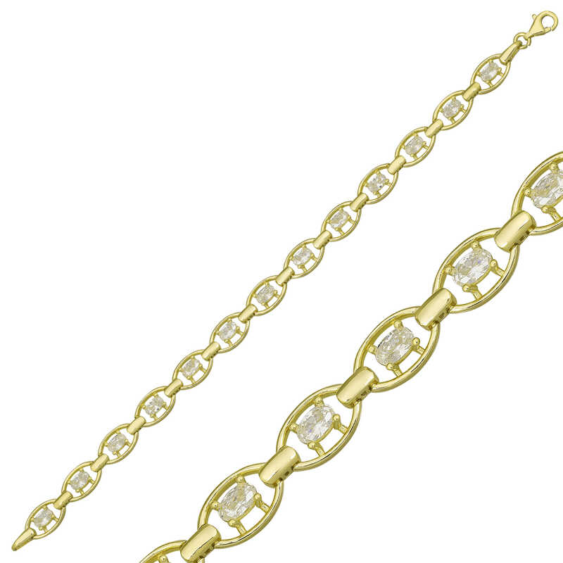 925 Ayar Gumus Gold Oval Su Yolu Bileklik