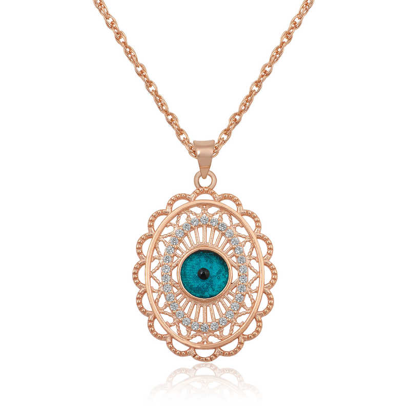 ​925 Ayar Gumus Rose Oval Nazar Kolye
