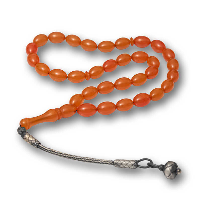 Gumus Kazaz Puskullu Sikma Kehribar Tesbih