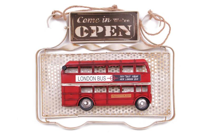 Dekoratif Metal Kapi Yazisi Londra Sehir Otobusu Dekorlu Vintage Hediyelik