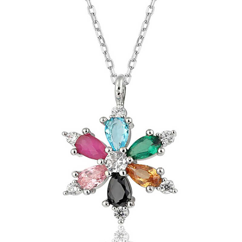 925 Ayar Gumus Mix Tasli Lotus Cicegi Kadin Kolye