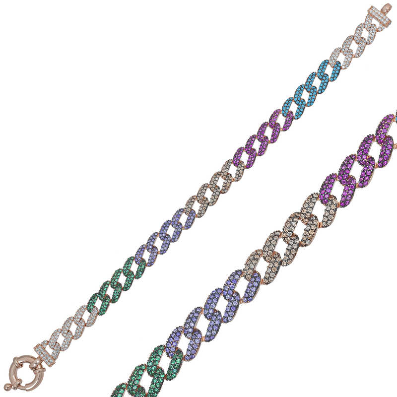 925 Ayar Gumus Renkli Tasli Gurmet Bileklik