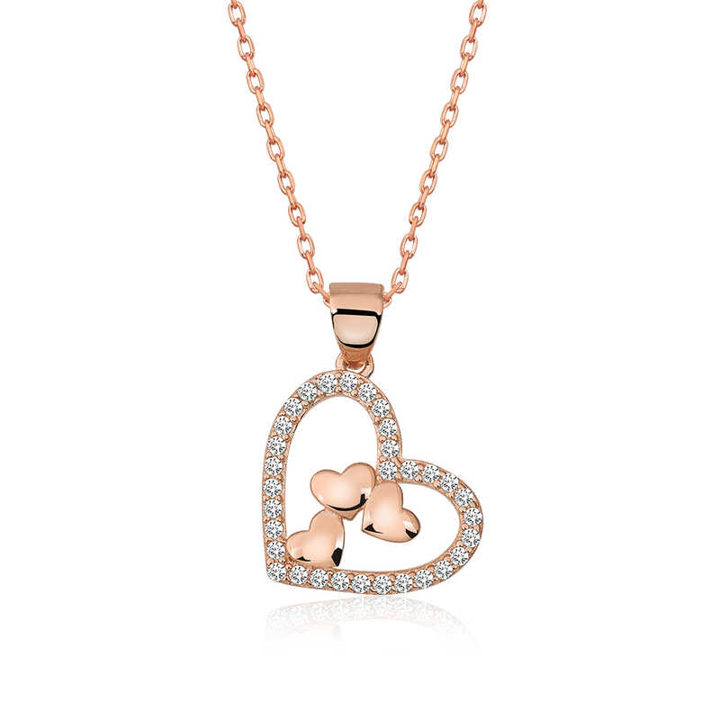 925 Ayar Gumus Kalbin Icinde Uc Kalp Kadin Gumus Kolye