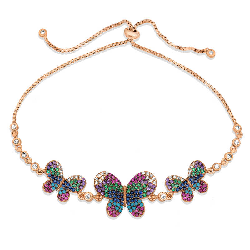 925 Ayar Gumus Rose Kelebekli Asansor Bileklik