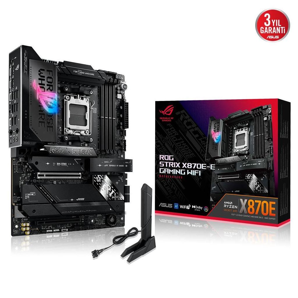 ASUS ROG STRIX X870E-E GAMING WIFI, 4xDDR5, 5xM.2, HDMI, DP, Type-C, PCIe 5.0, 2xWi-Fi 7, Bluetooth v5.4, AM5 Soket GAMING Anakart